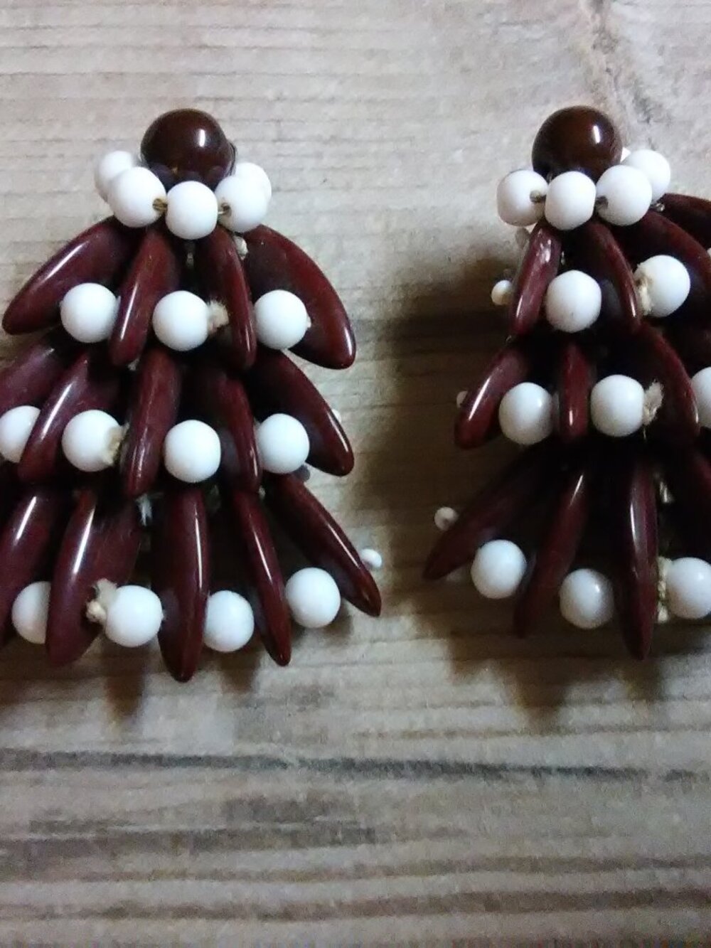 Vintage dress clips pair - some kind of plastic ?? - beads - unsigned